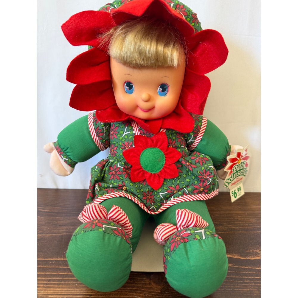Vintage Patti Poinsettia Doll Candy Cane Lane Christmas Plush Vinyl Face 13 inch